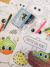 Load image into Gallery viewer, Easter fun with Cheez &#39;n&#39; Pickle &amp; friends Set of 8 A5 Colouring in Postcards with Pencils
