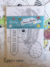 Load image into Gallery viewer, Easter fun with Cheez &#39;n&#39; Pickle &amp; friends Set of 8 A5 Colouring in Postcards with Pencils
