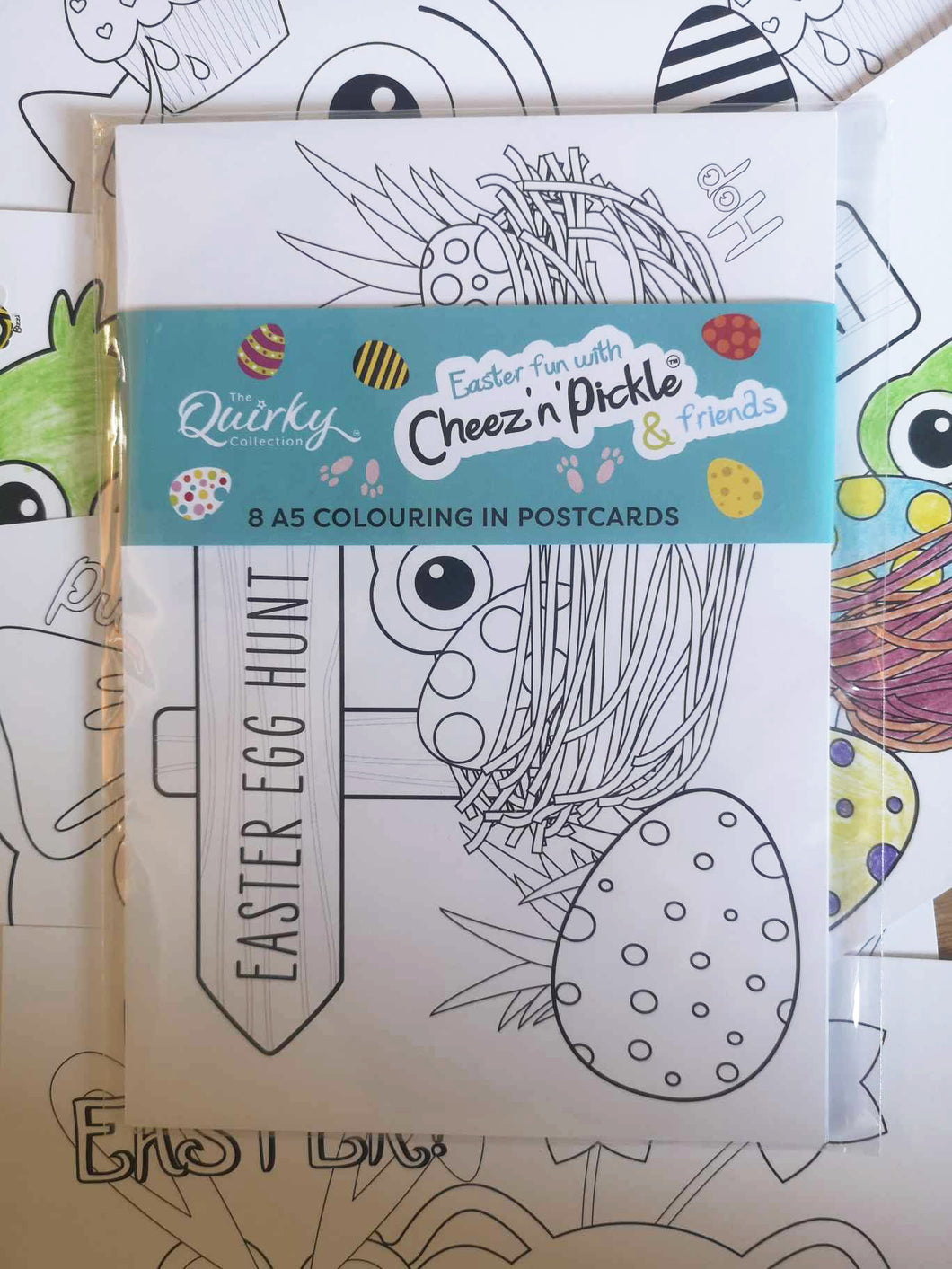 Easter fun with Cheez 'n' Pickle & friends Set of 8 A5 Colouring in Postcards with Pencils