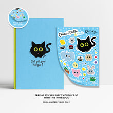 Load image into Gallery viewer, &#39;Cat Got Your Tongue?&#39; Blue Pickle Cat A5 Hardback 96 Page Lined Notebook
