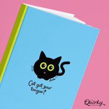 Load image into Gallery viewer, &#39;Cat Got Your Tongue?&#39; Blue Pickle Cat A5 Hardback 96 Page Lined Notebook
