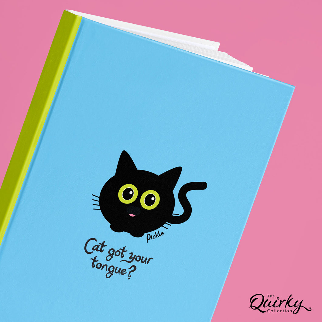 'Cat Got Your Tongue?' Blue Pickle Cat A5 Hardback 96 Page Lined Notebook