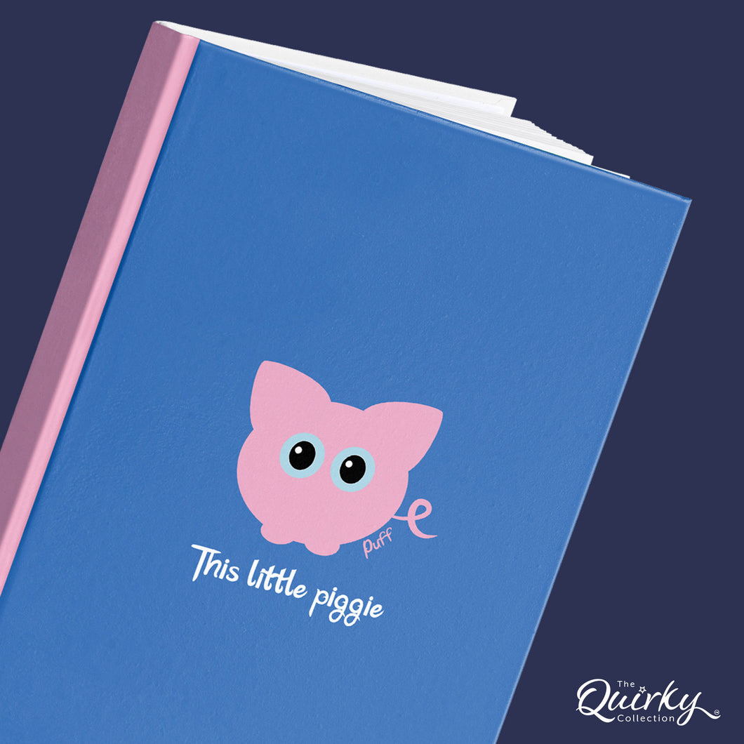 Puff the Pig 'This little piggie' Cornflower Blue A5 Hardback 96 Page Lined Notebook