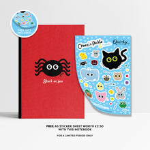 Load image into Gallery viewer, &#39;Stuck on you&#39; Red Sticky Spider A5 Hardback 96 Page Lined Notebook
