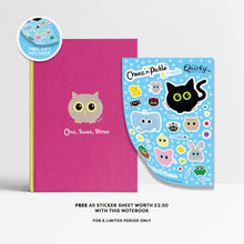 Load image into Gallery viewer, &#39;One, Twoo, Three&#39; Bright Pink Twoo Owl A5 Hardback 96 Page Lined Notebook
