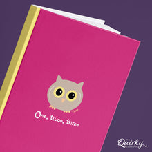 Load image into Gallery viewer, &#39;One, Twoo, Three&#39; Bright Pink Twoo Owl A5 Hardback 96 Page Lined Notebook
