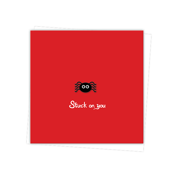 Sticky Spider 'Stuck on you' Glossy Greetings Card with Enamel Pin