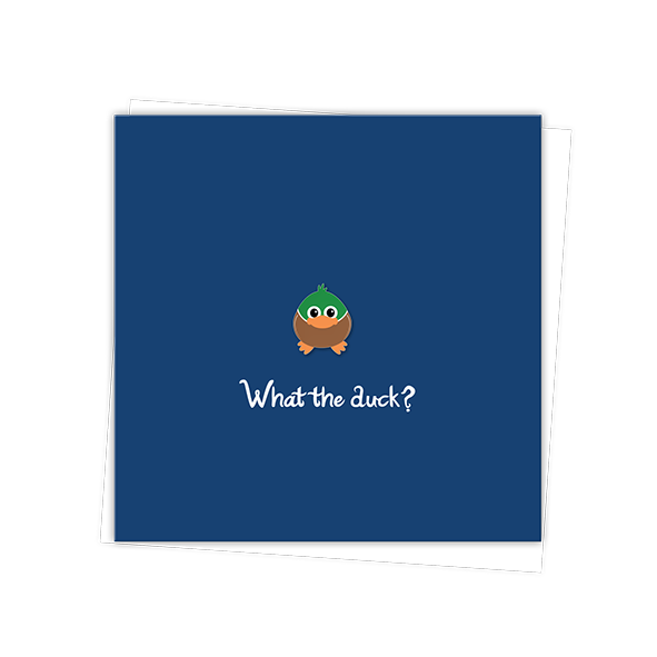 Webster Duck 'What the duck?' Glossy Greetings Card with Enamel Pin