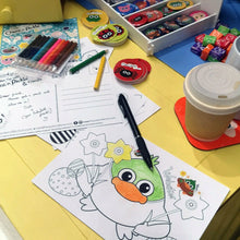 Load image into Gallery viewer, Easter fun with Cheez &#39;n&#39; Pickle &amp; friends Set of 8 A5 Colouring in Postcards with Pencils
