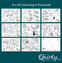 Load image into Gallery viewer, It&#39;s The Little Things Set of 8 A5 Colouring in Postcards with Pencils
