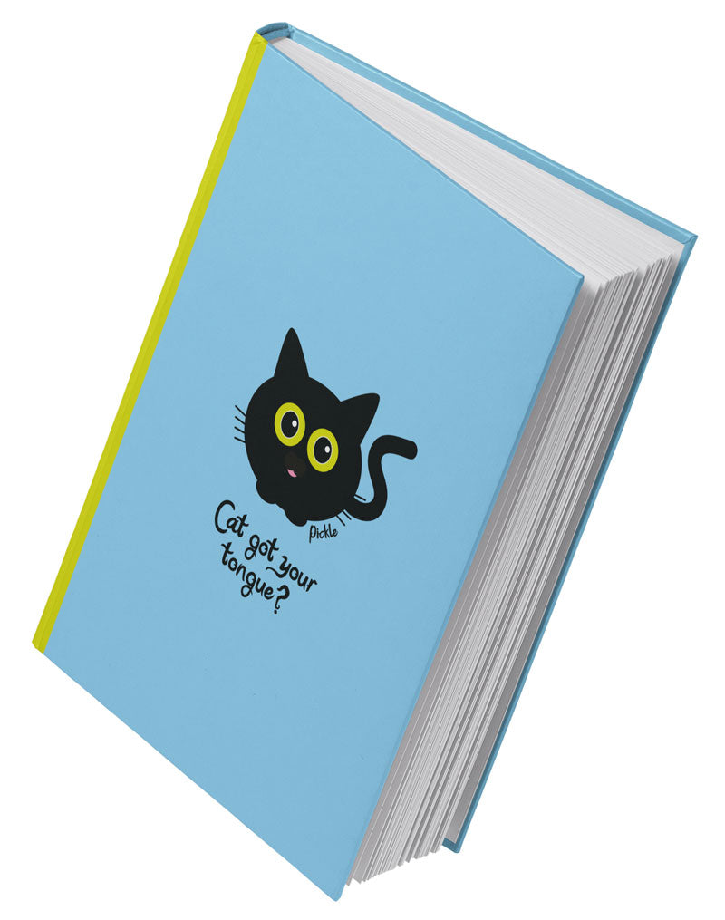 'Cat Got Your Tongue?' Blue Pickle Cat A5 Hardback 96 Page Lined Notebook