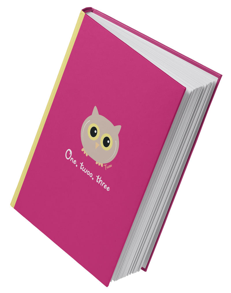 'One, Twoo, Three' Bright Pink Twoo Owl A5 Hardback 96 Page Lined Notebook