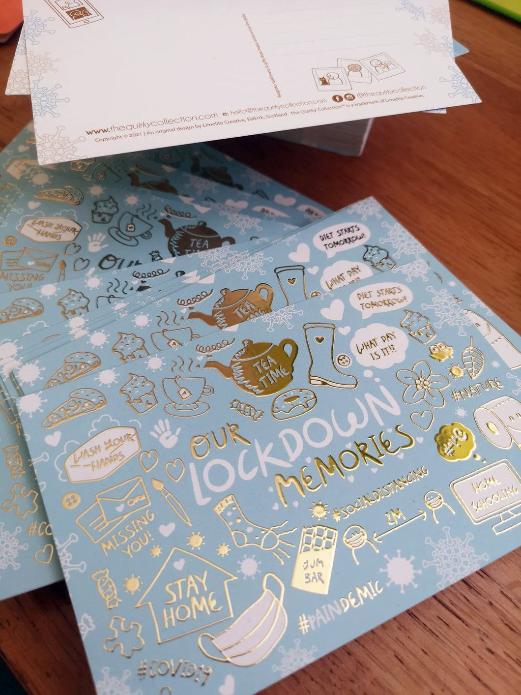 Our Lockdown Memories Set of 5 A6 Gold Foiled Postcards