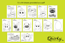 Load image into Gallery viewer, 13 Downloadable Easter Fun with Cheez n Pickle &amp; friends Colouring In Sheets
