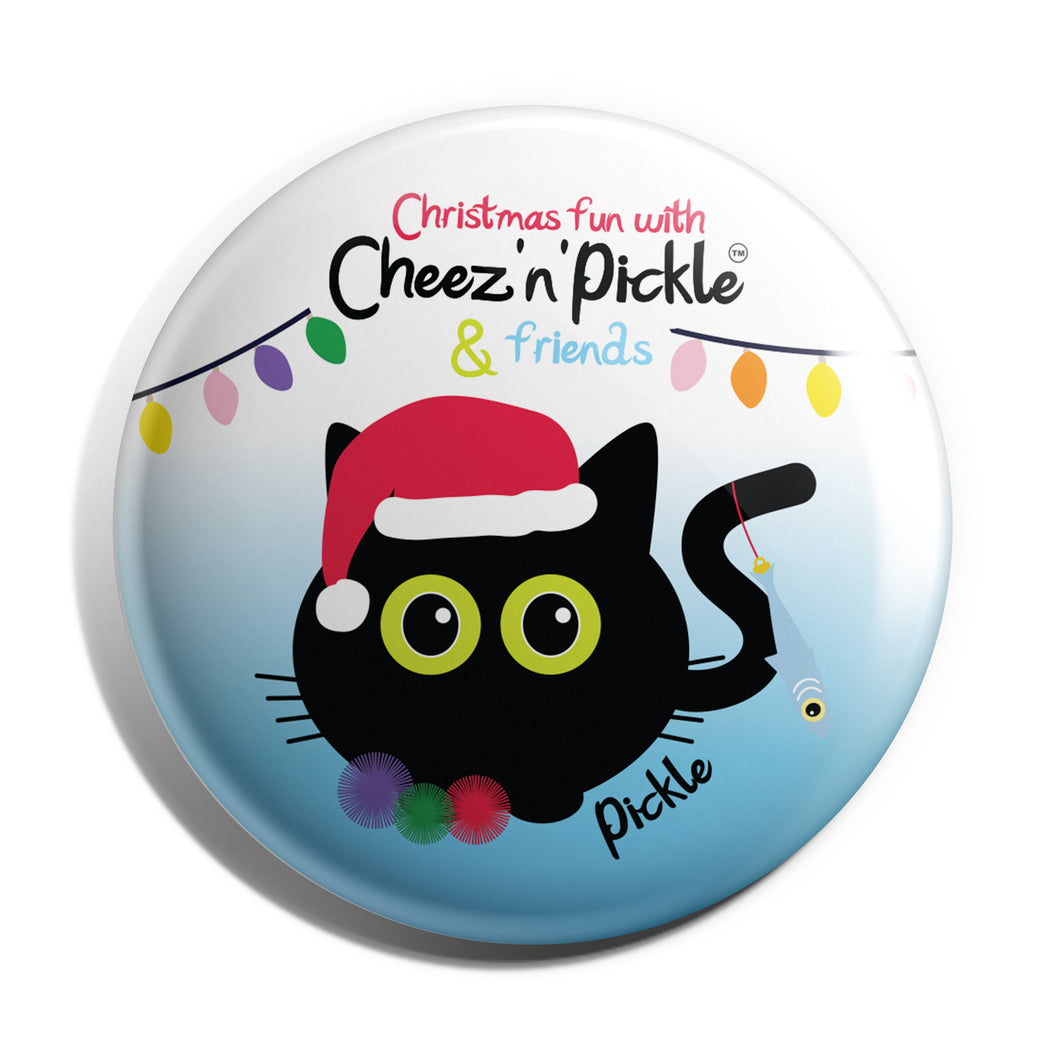 Pickle the Cat 38mm Christmas Pom Pom Button Badge