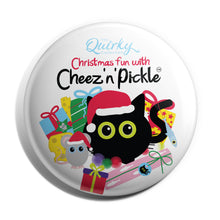 Load image into Gallery viewer, Cheez &#39;n&#39; Pickle 38mm Christmas Presents Button Badge
