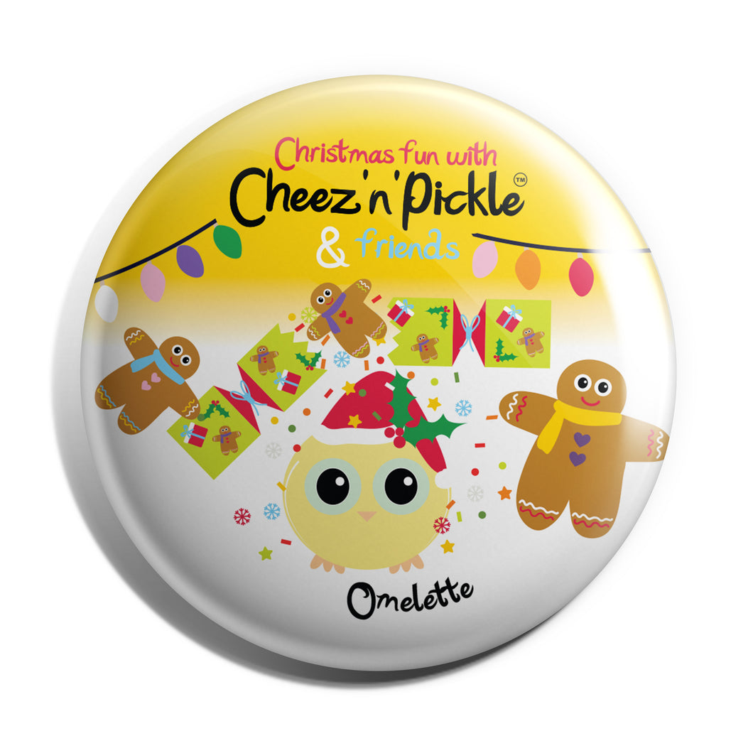 Omelette the Chick 38mm Christmas Cracker Button Badge