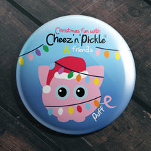 Load image into Gallery viewer, Puff Pig 38mm Christmas Lights Button Badge
