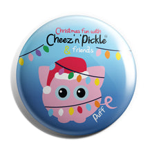 Load image into Gallery viewer, Puff Pig 38mm Christmas Lights Button Badge
