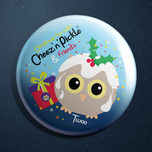 Load image into Gallery viewer, Twoo the Owl 38mm Christmas Pudding Button Badge
