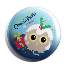 Load image into Gallery viewer, Twoo the Owl 38mm Christmas Pudding Button Badge
