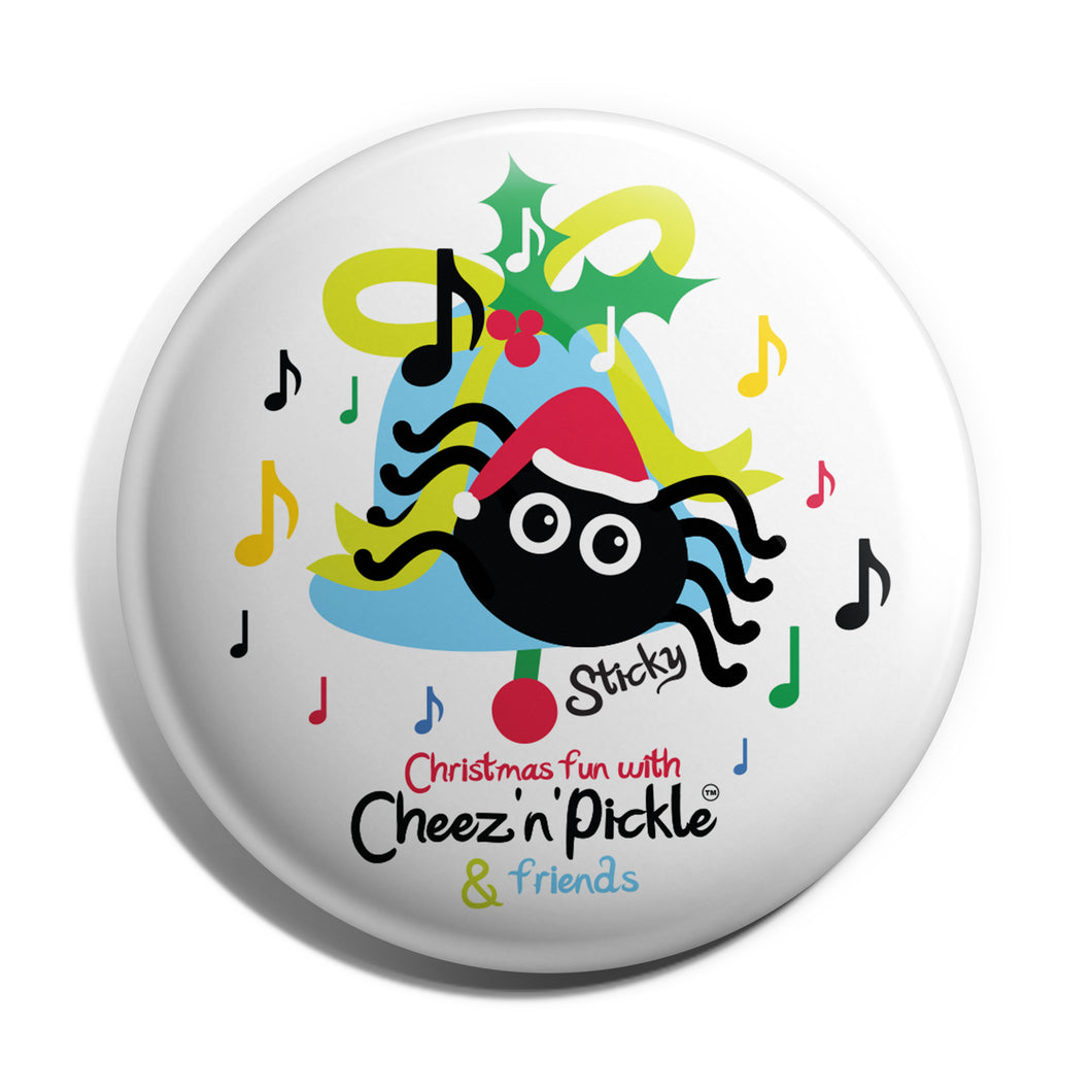 Sticky Spider 38mm Christmas Bell Button Badge
