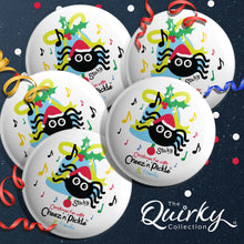 Load image into Gallery viewer, Sticky Spider 38mm Christmas Bell Button Badge
