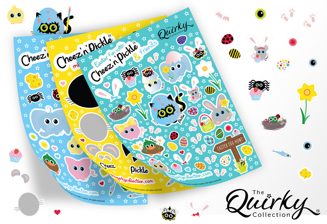 Cheez 'n' Pickle & friends Set of 3 A5 peelable sticker sheets