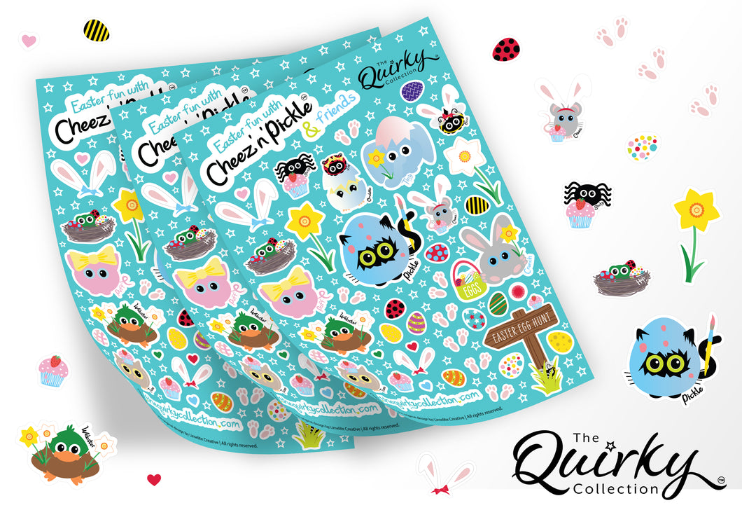 Easter fun with Cheez 'n' Pickle & friends Set of 3 A5 peelable animal sticker sheets