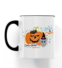 Load image into Gallery viewer, Cheez Mouse &amp; Sticky Spider Pumpkin Halloween Ceramic Mug
