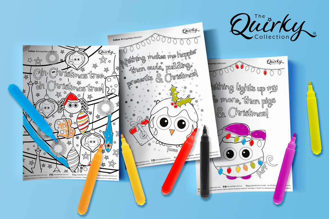 10 Downloadable Cheez n Pickle & friends Christmas Animal Colouring In Sheets
