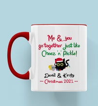 Load image into Gallery viewer, Cheez &#39;n&#39; Pickle Me &amp; You Go Together Just Like Cheez &#39;n&#39; Pickle Personalised Christmas Ceramic Mug
