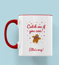 Load image into Gallery viewer, Gingerbread Man Christmas Catch Me If You Can Personalised Ceramic Mug - Coloured design
