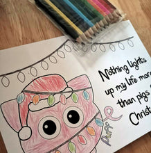 Load image into Gallery viewer, Christmas fun with Cheez &#39;n&#39; Pickle &amp; friends Set of 8 A5 Colouring In Postcards with Pencils
