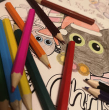 Load image into Gallery viewer, Christmas fun with Cheez &#39;n&#39; Pickle &amp; friends Set of 8 A5 Colouring In Postcards with Pencils
