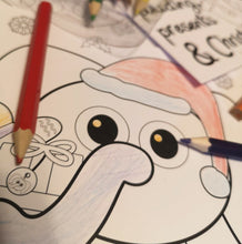 Load image into Gallery viewer, Christmas fun with Cheez &#39;n&#39; Pickle &amp; friends Set of 8 A5 Colouring In Postcards with Pencils

