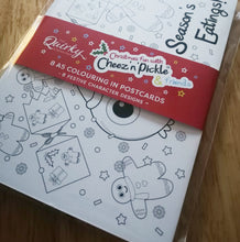 Load image into Gallery viewer, Christmas fun with Cheez &#39;n&#39; Pickle &amp; friends Set of 8 A5 Colouring In Postcards with Pencils
