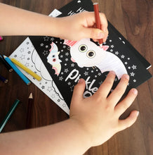 Load image into Gallery viewer, Cheez &#39;n&#39; Pickle &amp; friends at Halloween Set of 8 A5 Colouring In Postcards with Pencils
