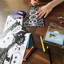 Load image into Gallery viewer, Cheez &#39;n&#39; Pickle &amp; friends at Halloween Set of 8 A5 Colouring In Postcards with Pencils
