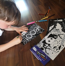 Load image into Gallery viewer, Cheez &#39;n&#39; Pickle &amp; friends at Halloween Set of 8 A5 Colouring In Postcards with Pencils
