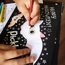 Load image into Gallery viewer, Cheez &#39;n&#39; Pickle &amp; friends at Halloween Set of 8 A5 Colouring In Postcards with Pencils
