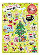 Load image into Gallery viewer, Christmas Fun with Cheez &#39;n&#39; Pickle &amp; friends Set of 3 A5 peelable sticker sheets
