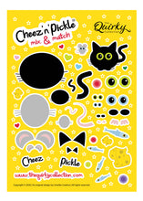 Load image into Gallery viewer, Cheez &#39;n&#39; Pickle Mix &amp; Match A5 peelable cat and mouse sticker sheet with 52 stickers
