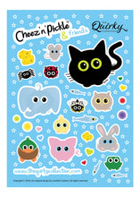 Load image into Gallery viewer, Cheez &#39;n&#39; Pickle &amp; friends A5 peelable animal sticker sheet with 30 stickers
