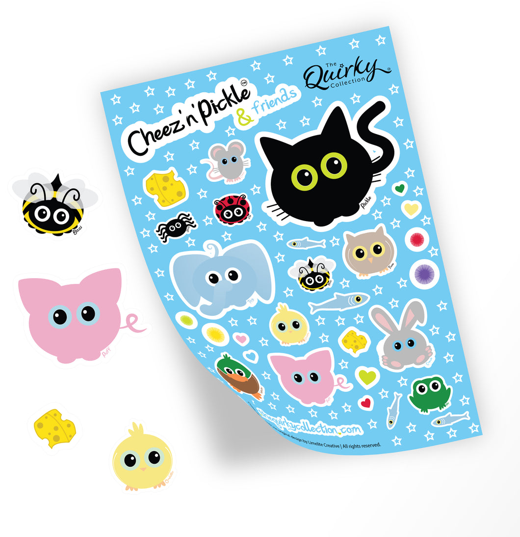 Cheez 'n' Pickle & friends A5 peelable animal sticker sheet with 30 stickers