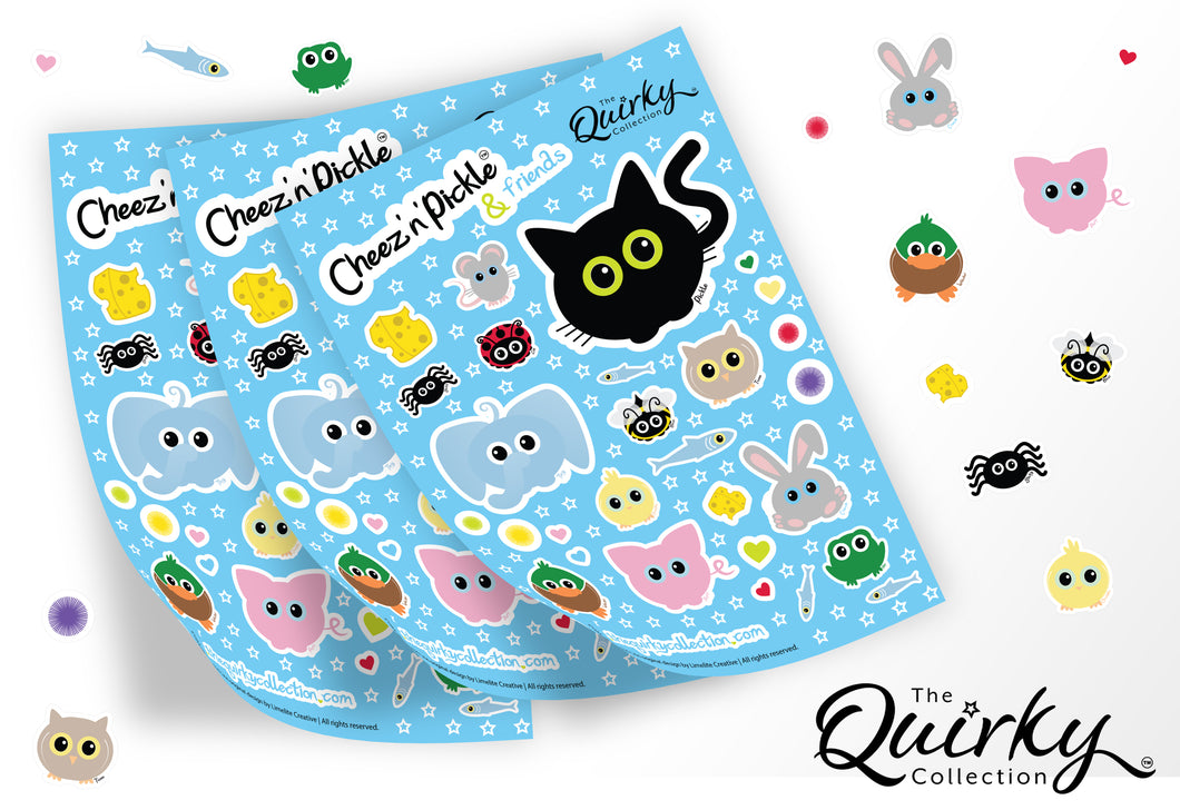 Cheez 'n' Pickle & friends Set of 3 A5 peelable sticker sheets